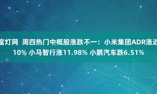 富灯网  周四热门中概股涨跌不一：小米集团ADR涨近10% 小马智行涨11.98% 小鹏汽车跌6.51%